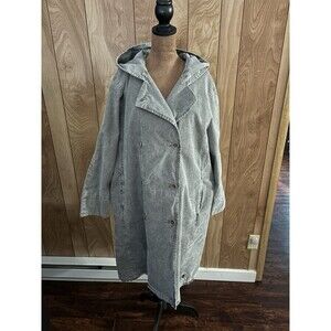Oska Women’s Gray Wash Duster Trench Coat Size 1 Jacket Lagenlook Oversized EUC